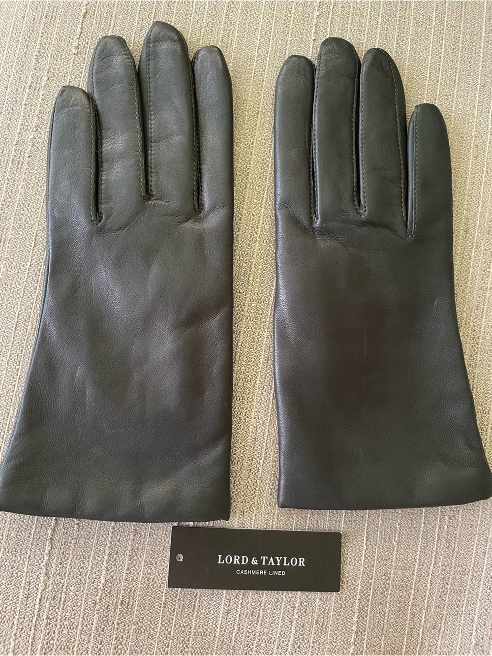 Lord & Taylor Black Leather Gloves with Cashmere Lining